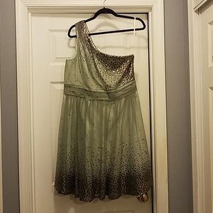 One shoulder light green/silver sequin dress